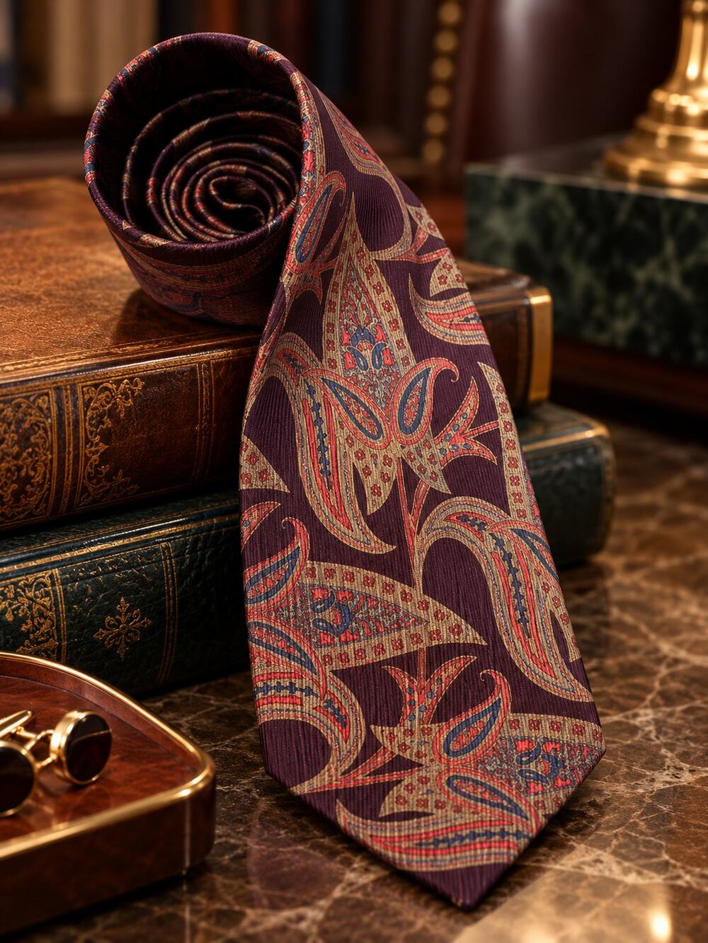 LUCIANO BARBERA Paisley Silk Tie Dark Purple Burgundy Made in Italy Luxury